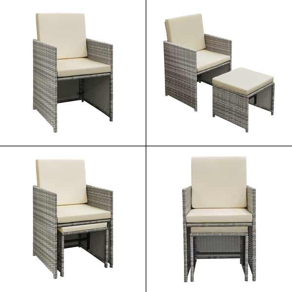 Salon de Jardin de 9 Pièces Cieza Acier Polyrotin Polyester avec Coussins [en.casa]
