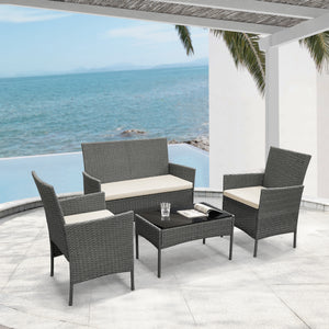 Salon de Jardin Prazeres pour 4 Personnes Polyester Acier Polyrotin plusieurs couleurs [en.casa]