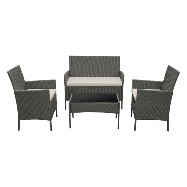 Salon de Jardin Prazeres pour 4 Personnes Polyester Acier Polyrotin plusieurs couleurs [en.casa]
