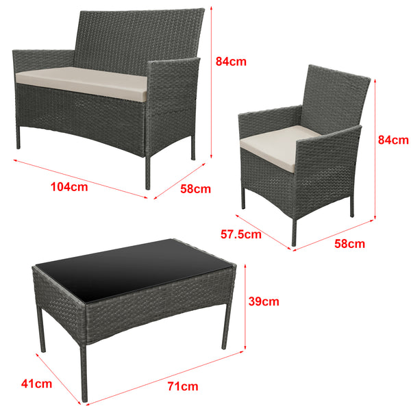 Salon de Jardin Prazeres pour 4 Personnes Polyester Acier Polyrotin plusieurs couleurs [en.casa]