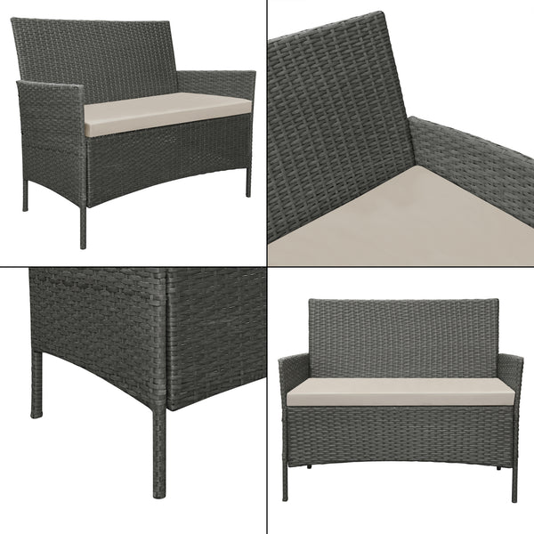 Salon de Jardin Prazeres pour 4 Personnes Polyester Acier Polyrotin plusieurs couleurs [en.casa]