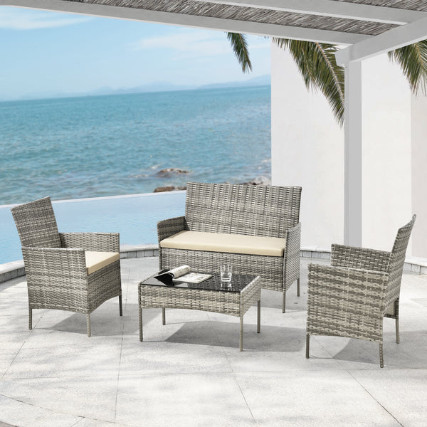 Salon de Jardin Prazeres pour 4 Personnes Polyester Acier Polyrotin plusieurs couleurs [en.casa]