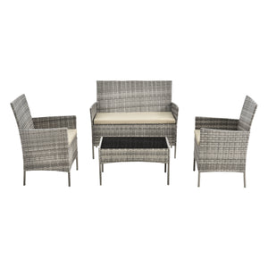 Salon de Jardin Prazeres pour 4 Personnes Polyester Acier Polyrotin plusieurs couleurs [en.casa]