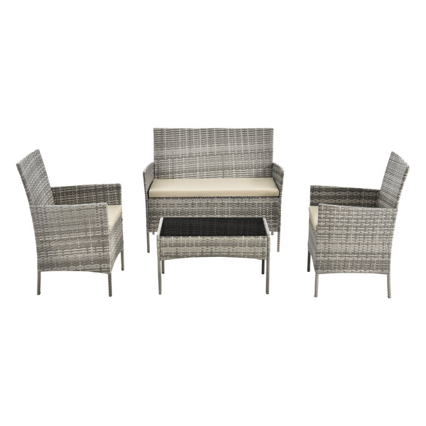Salon de Jardin Prazeres pour 4 Personnes Polyester Acier Polyrotin plusieurs couleurs [en.casa]