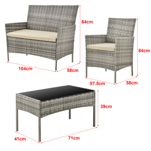 Salon de Jardin Prazeres pour 4 Personnes Polyester Acier Polyrotin plusieurs couleurs [en.casa]