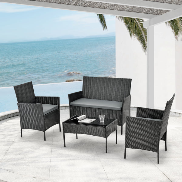 Salon de Jardin Prazeres pour 4 Personnes Polyester Acier Polyrotin plusieurs couleurs [en.casa]