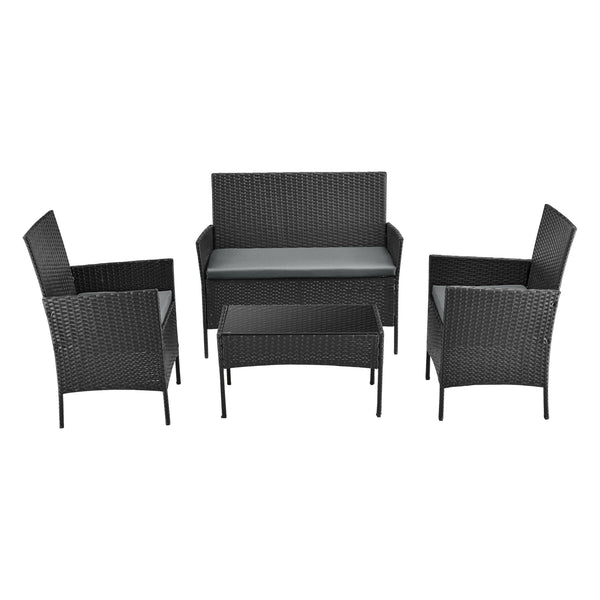 Salon de Jardin Prazeres pour 4 Personnes Polyester Acier Polyrotin plusieurs couleurs [en.casa]