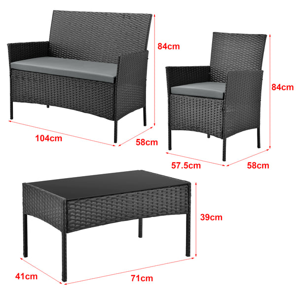 Salon de Jardin Prazeres pour 4 Personnes Polyester Acier Polyrotin plusieurs couleurs [en.casa]
