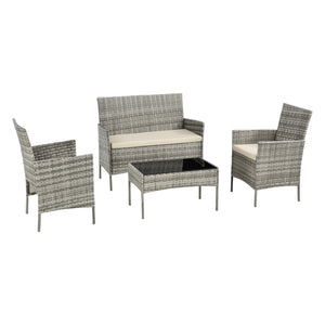 Salon de Jardin Prazeres pour 4 Personnes Polyester Acier Polyrotin plusieurs couleurs [en.casa]