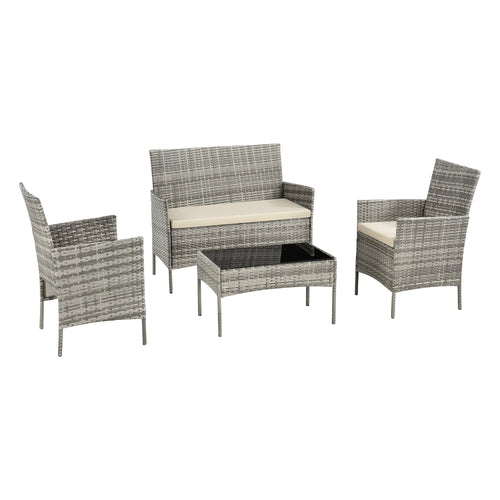 Salon de Jardin Prazeres pour 4 Personnes Polyester Acier Polyrotin plusieurs couleurs [en.casa]