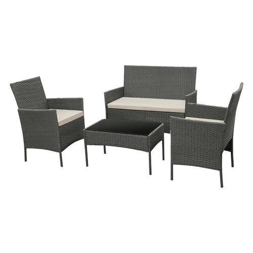 Salon de Jardin Prazeres pour 4 Personnes Polyester Acier Polyrotin plusieurs couleurs [en.casa]
