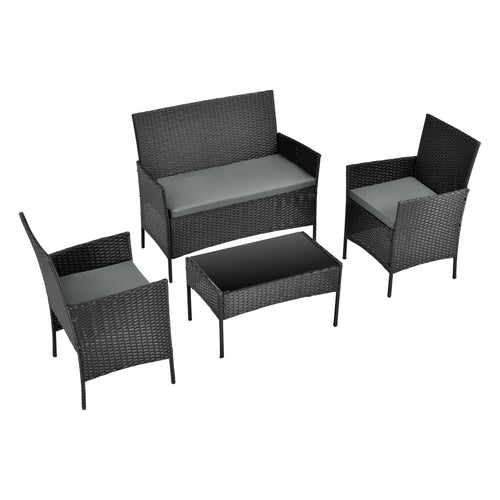Salon de Jardin Prazeres pour 4 Personnes Polyester Acier Polyrotin plusieurs couleurs [en.casa]
