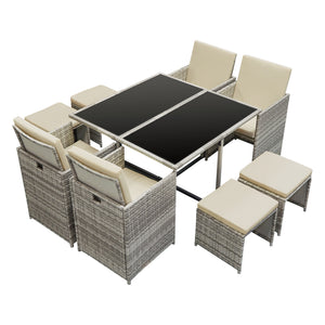 Salon de Jardin de 9 Pièces Cieza Acier Polyrotin Polyester avec Coussins [en.casa]