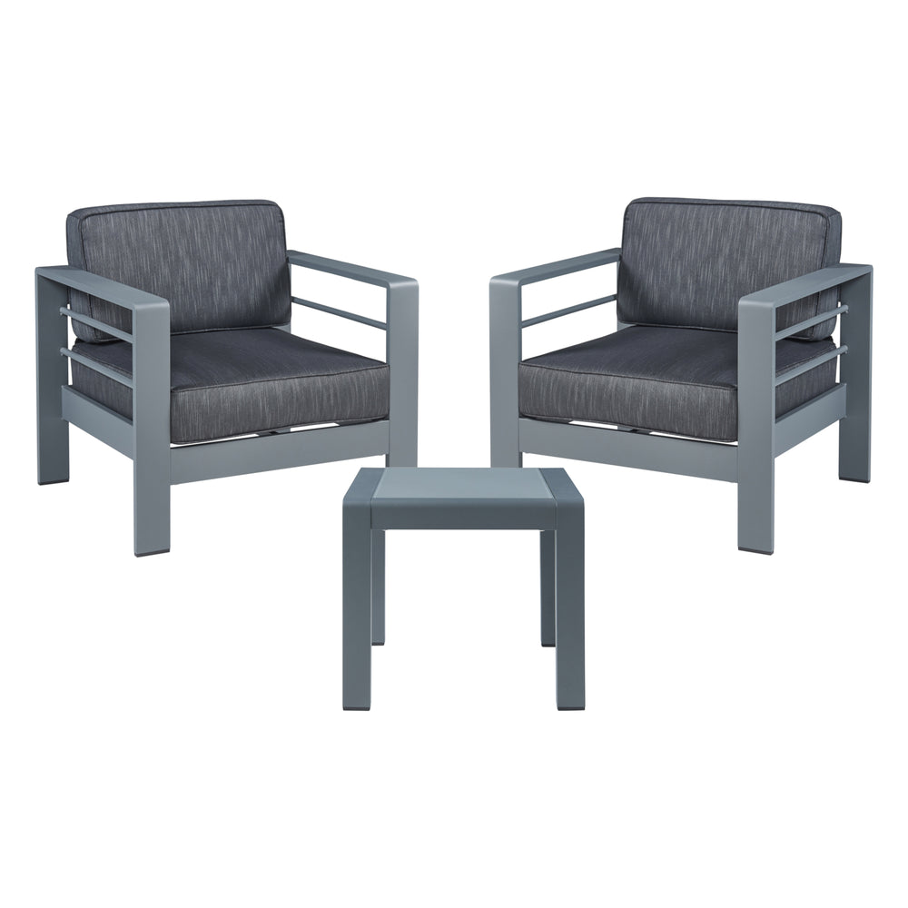 Tuinset Avise 3-delig tuintafel met 2 fauteuils antraciet en donkergrijs casa.pro