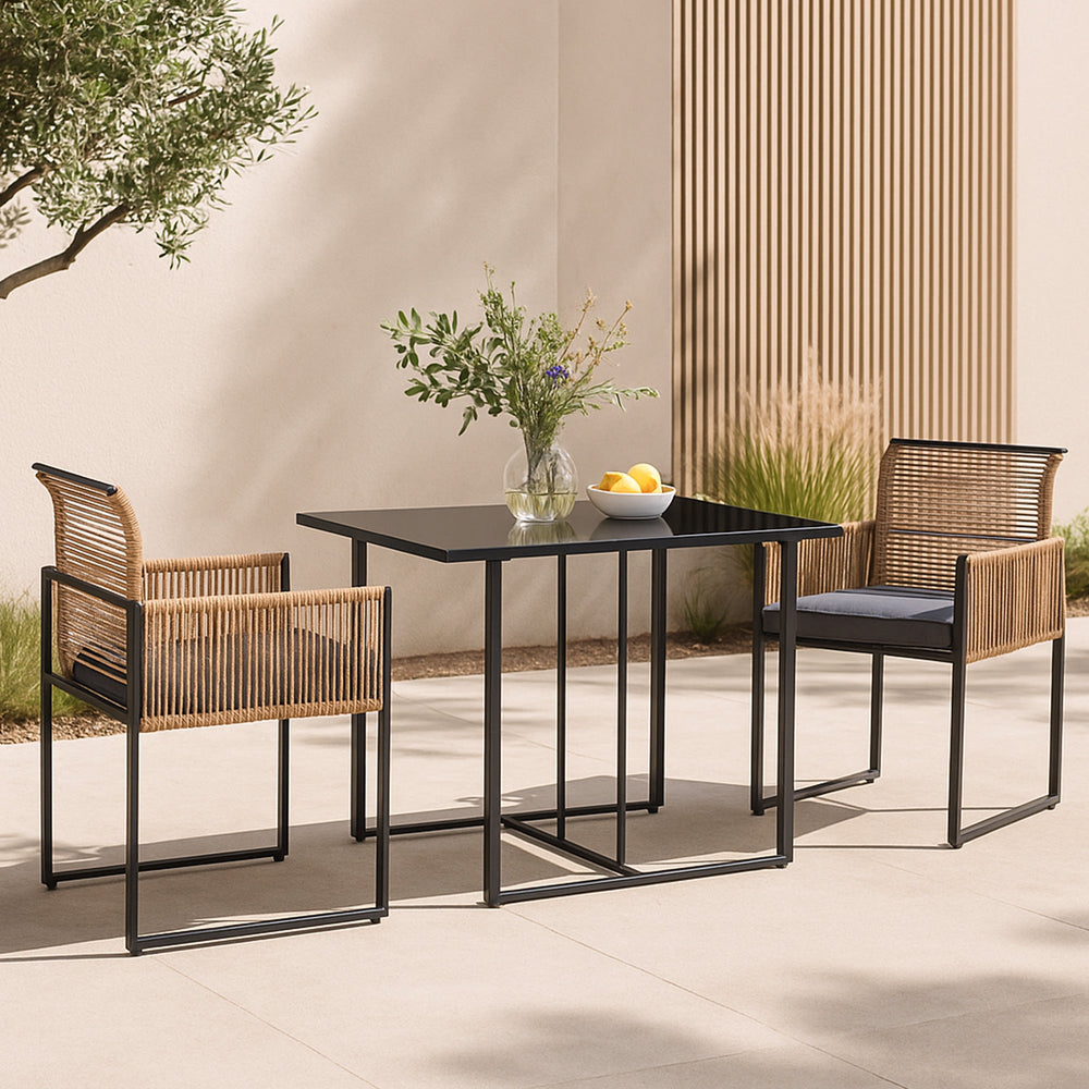 Salon de jardin Accadia 3 pièces Noir/Marron [casa.pro] - premiumXL