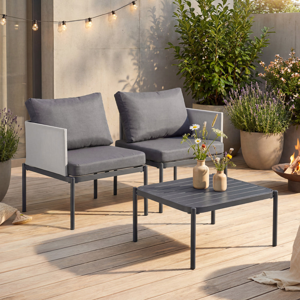 Tuinset Accettura 3-delig tuintafel met 2 tuinstoelen grijs casa.pro