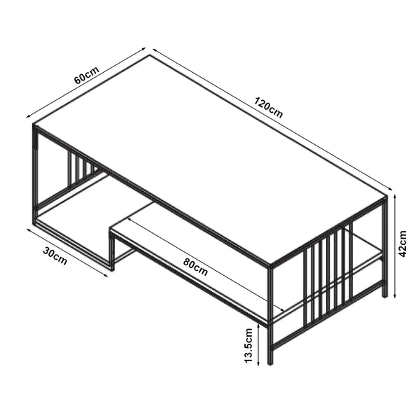 Salontafel Klibro rechthoekig tafelblad met 2 legplanken 120x60x42 cm [en.casa]