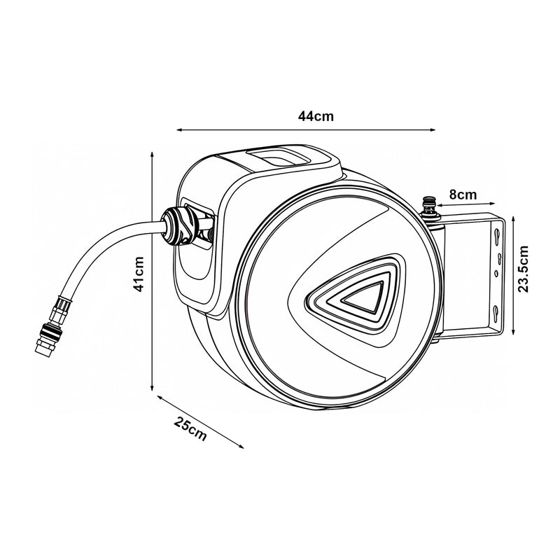 Croquis coté Enrouleur de tuyau d'air comprimé Nassau blanc gris pro.tec