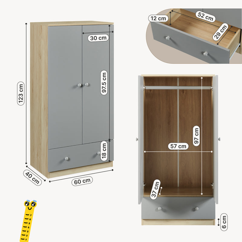 Croquis coté Armoire enfant Beldinupp 123 x 60 x 40 cm [en.casa]