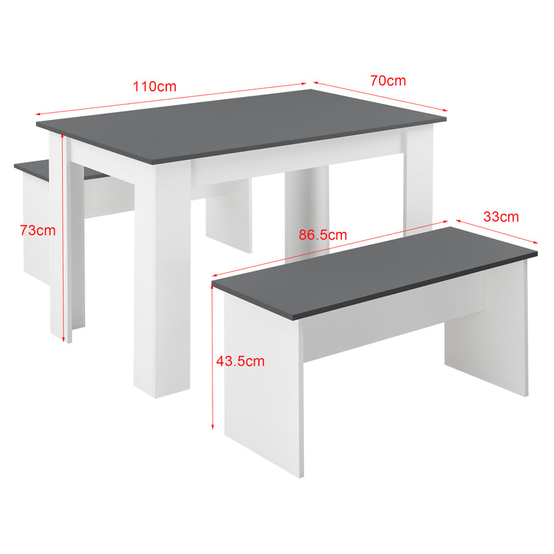 Croquis coté Lot de Table et 2 Bancs de Salle à Manger Hokksund pour 4 Personnes [en.casa]