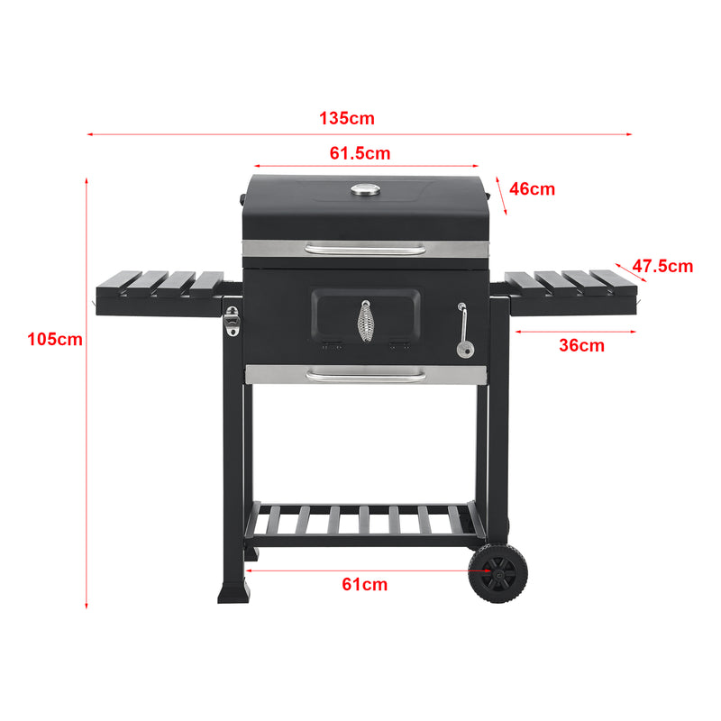 Croquis coté Chariot de barbecue au charbon de bois Arnad noir casa.pro