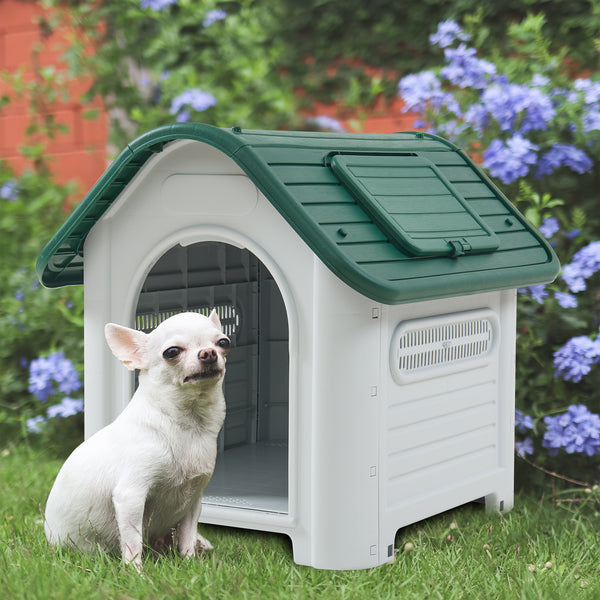 Hondenhok Bello kunststof hondenhuis weerbestendig wit en grijs [en.casa]