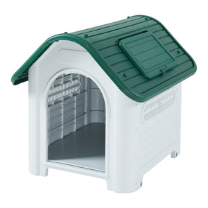 Hondenhok Bello kunststof hondenhuis weerbestendig wit en grijs [en.casa]