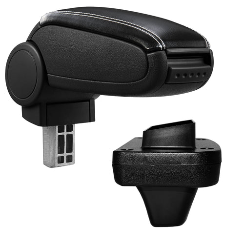 Accoudoir central sur mesure pour Opel Astra K, couvercle en similicuir et tissu noir avec surpiqûres colorées [pro.tec] - premiumXL