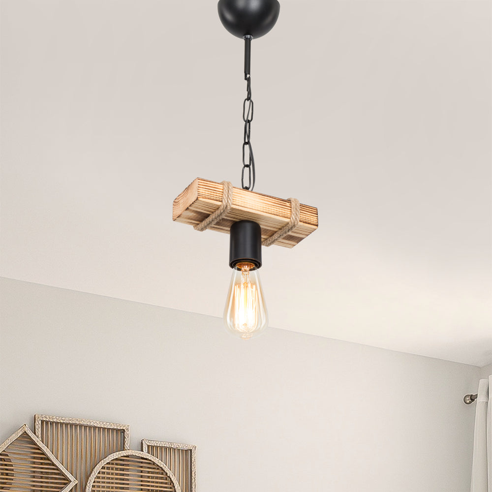 Hängeleuchte Hemel E27 Metaal Massief Hout Jutetouw Zwart / Houtlook / Jutekleurig in verschillende maten [lux.pro] - premiumXL