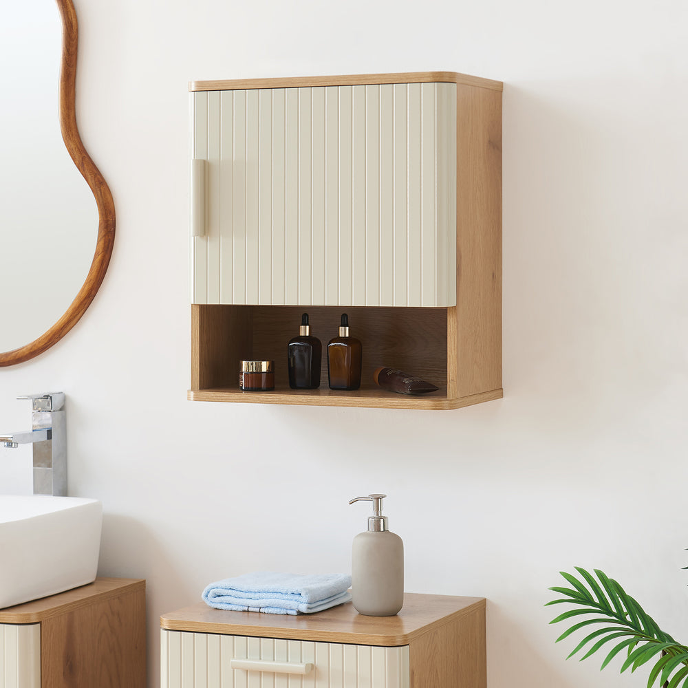 Badkamer wandkast Ferrersp 50x45x24 cm eikenkleurig en havermout [en.casa]