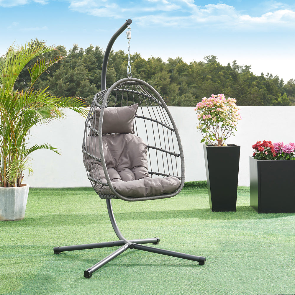 Fauteuil suspendu Edeng avec support 196x110x95 cm gris [en.casa] - premiumXL