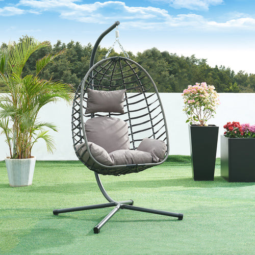 Fauteuil suspendu Kandsvas avec support 198x110x95 cm gris [en.casa] - premiumXL