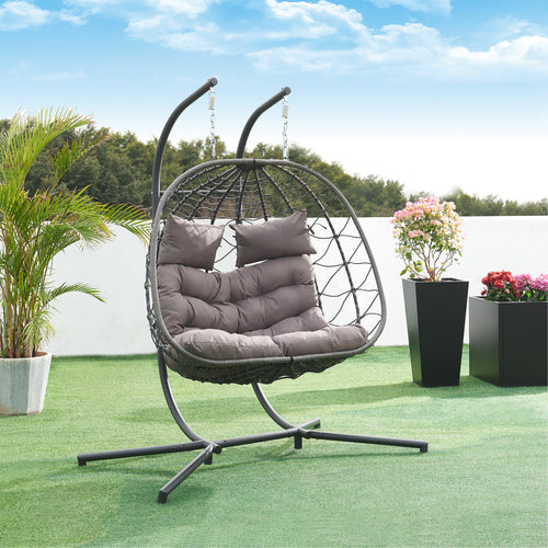 Dubbele hangstoel Skense met standaard grijs 198x156x98 cm [en.casa]