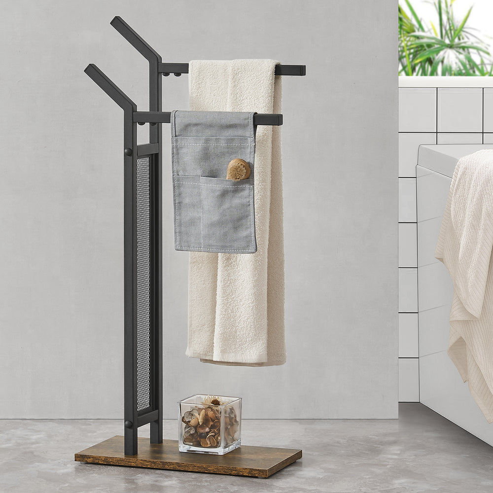 Porte-serviettes Telavi acier 88x40x20cm noir / aspect bois [en.casa] - premiumXL