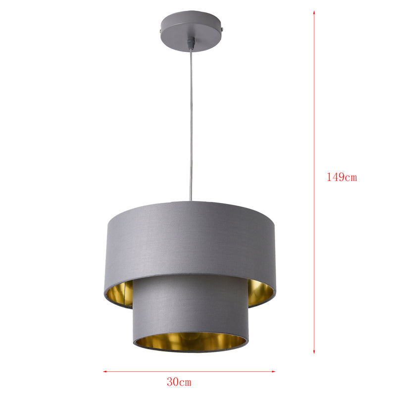 Croquis coté Suspension Lopar E27 60W en Métal et Textile Gris Doré [lux.pro]