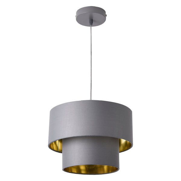Suspension Lopar E27 60W en Métal et Textile Gris Doré [lux.pro]