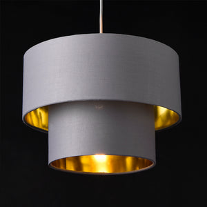 Suspension Lopar E27 60W en Métal et Textile Gris Doré [lux.pro]