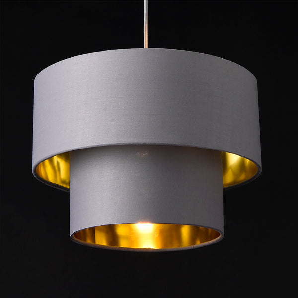 Suspension Lopar E27 60W en Métal et Textile Gris Doré [lux.pro]