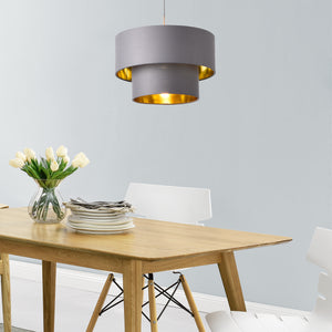 Suspension Lopar E27 60W en Métal et Textile Gris Doré [lux.pro]