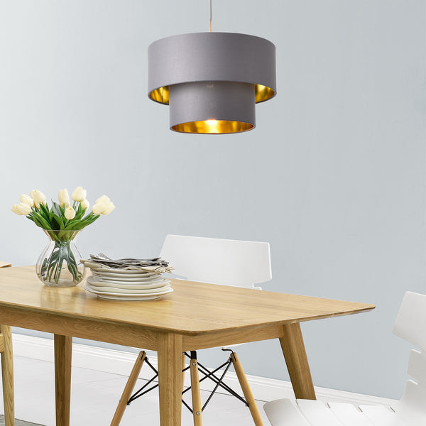 Suspension Lopar E27 60W en Métal et Textile Gris Doré [lux.pro]