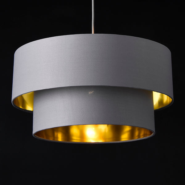 Design hanglamp Lopar metaal en stof E27 Ø30 grijs en goud - verschillende maten