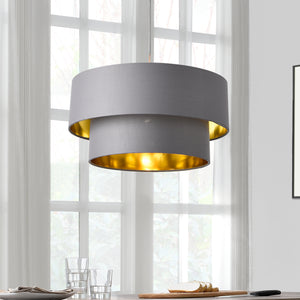 Design hanglamp Lopar metaal en stof E27 Ø30 grijs en goud - verschillende maten