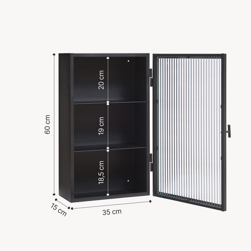Croquis coté Armoire murale Zundert avec porte en verre strié 60 x 35 x 15 cm acier [en.casa]