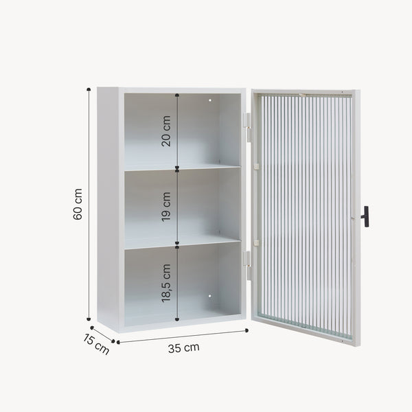Armoire murale Zundert avec porte en verre strié 60 x 35 x 15 cm acier [en.casa]