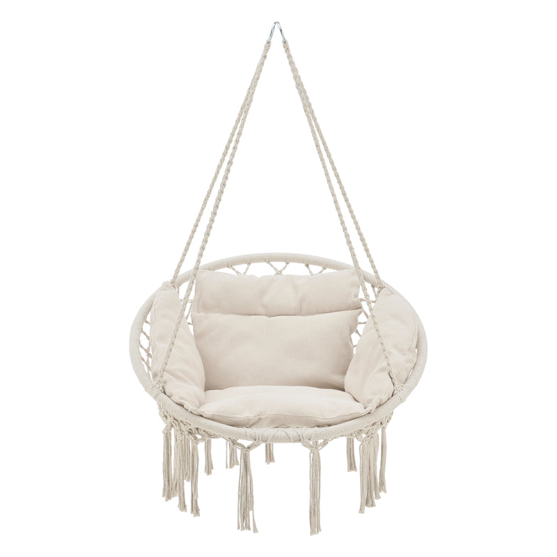 Croquis coté Siège Rond avec Coussin Hamac avec 4 Cordes d'attache couleurs différentes [casa.pro]