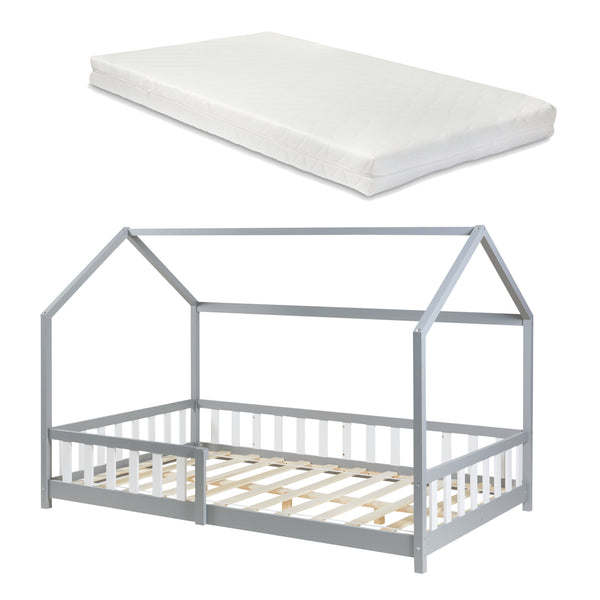 Kinderbed Hesel huisbed met matras en uitvalbeveiliging [en.casa] [neu.haus]