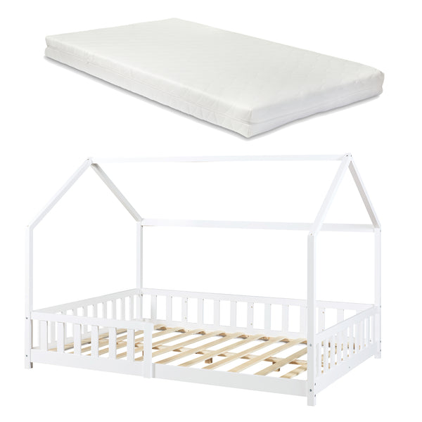 Kinderbed Hesel huisbed met matras en uitvalbeveiliging [en.casa] [neu.haus]