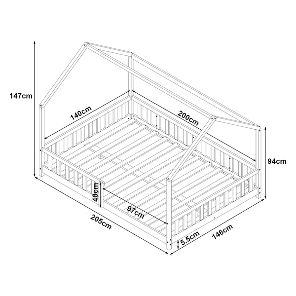 Kinderbed Hesel huisbed met matras en uitvalbeveiliging [en.casa] [neu.haus]