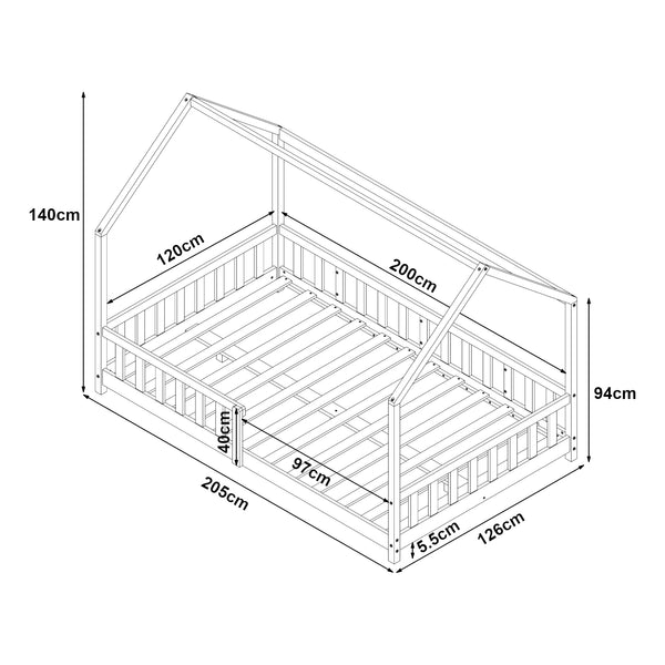 Kinderbed Hesel huisbed met uitvalbeveiliging [en.casa]