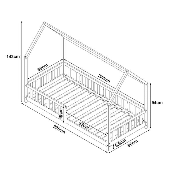 Kinderbed Hesel huisbed met uitvalbeveiliging [en.casa]